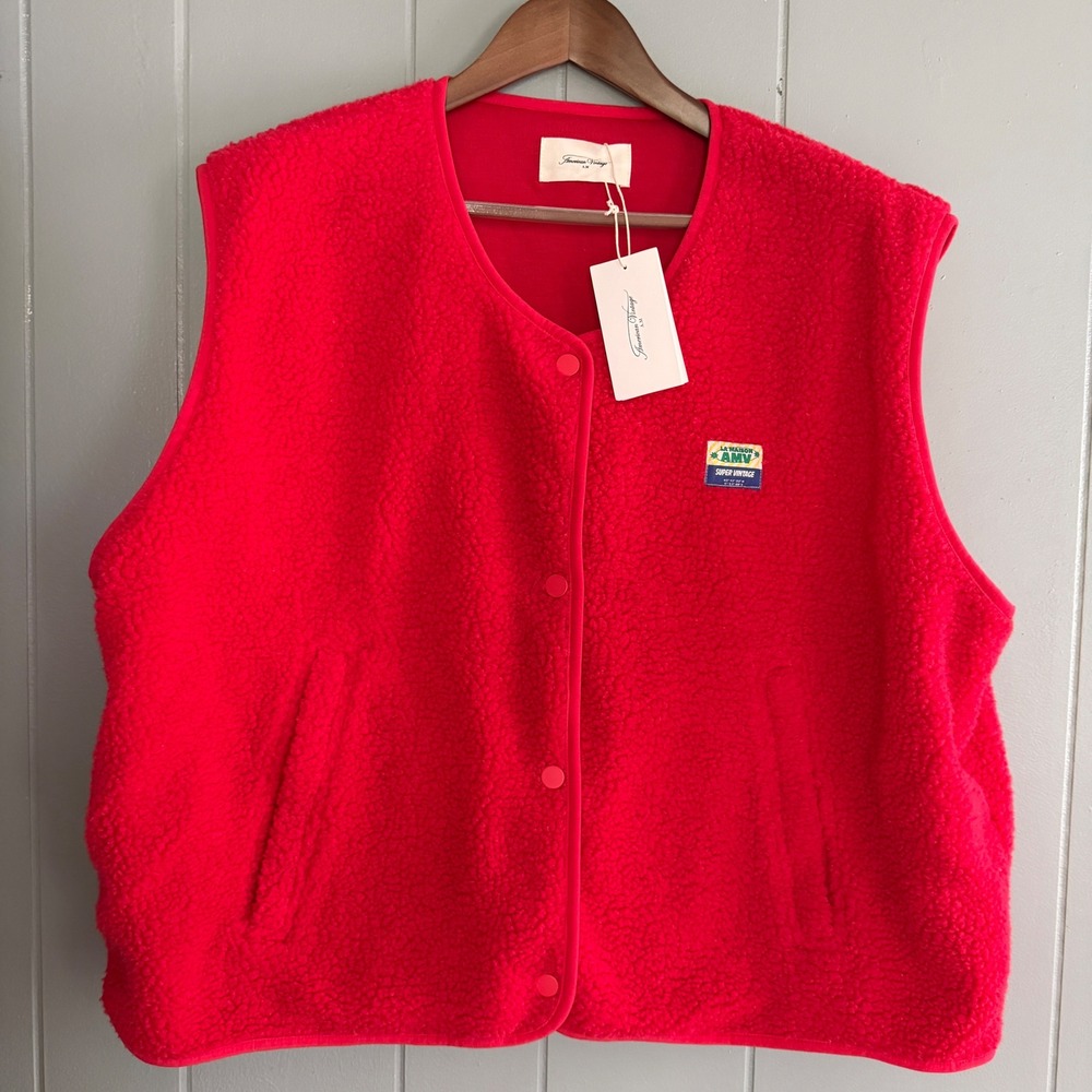 NWT American Vintage Hoktown Sherpa Vest Strawberry Red Fleece Quiet Luxury M/L